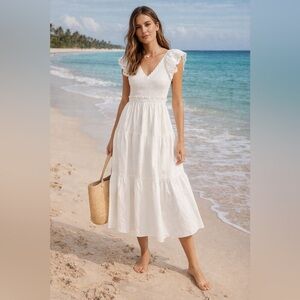 En Saison Amaya White Eyelet Open-Back Midi Dress – Size Medium
